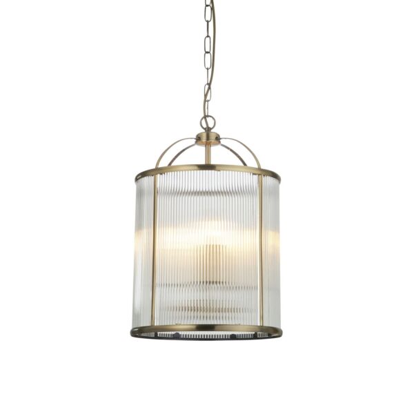 Endon Lighting - Lambeth Ribbed - 106711 - Antique Brass Clear Ribbed Glass 4 Light Ceiling Pendant Light