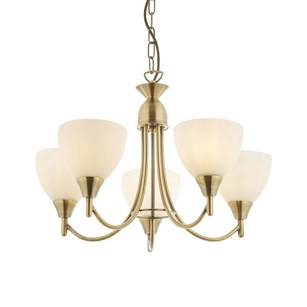 Endon Lighting - Alton - 1805-5AN - Antique Brass Opal Glass 5 Light Ceiling Pendant Light