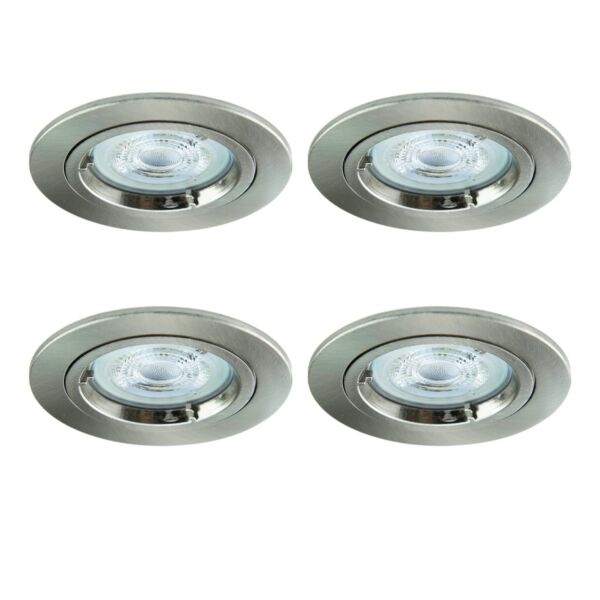 Set of 4 - Brushed Steel GU10 Fixed Recessed Downlights
