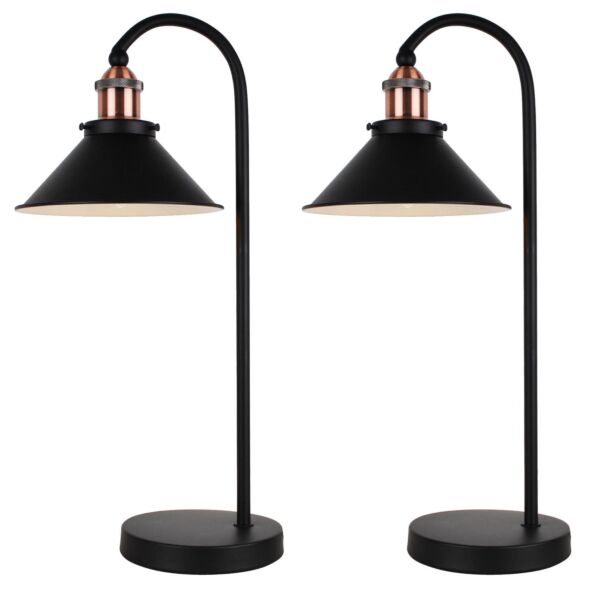 Set Of 2 Matt Black With Brushed Copper Table Lamps