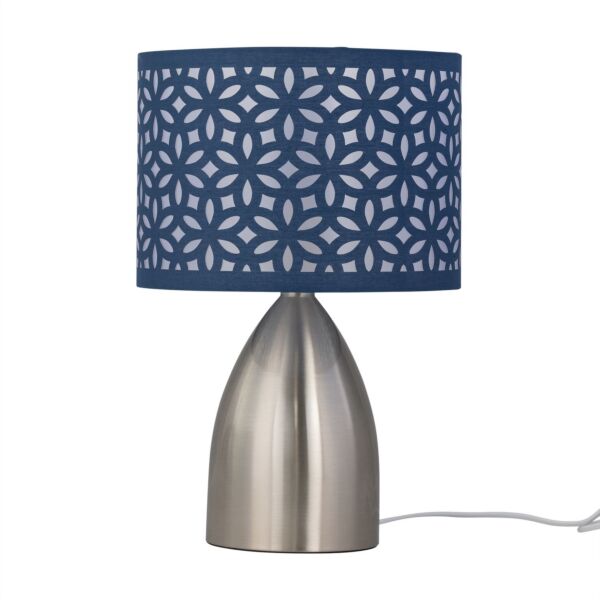 Valentina - Brushed Chrome Touch Lamp with Navy Blue Cut Out Shade