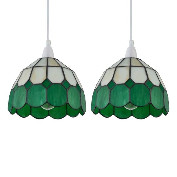 Set of 2 Green - Amber Tiffany Easy Fit Pendant Shades