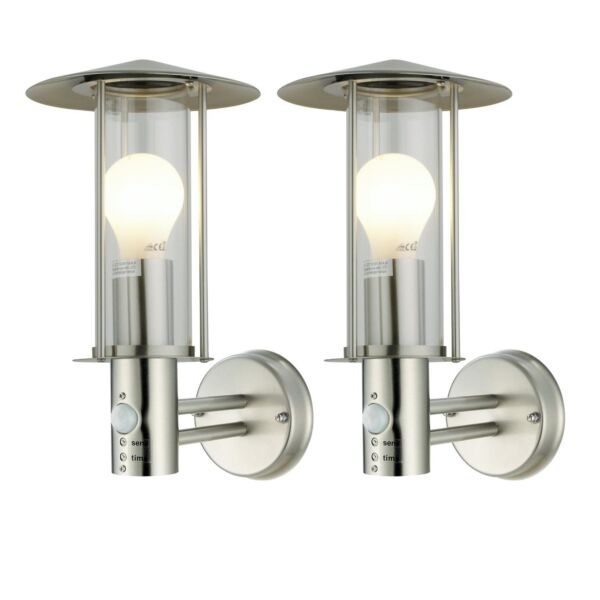 Set of 2 Treviso - Brushed Stainless Steel Motion Sensor Outdoor Security Lights