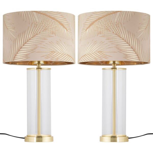 Set of 2 Aura - Satin Brass Lamps with Champagne & Gold Leaf Shades