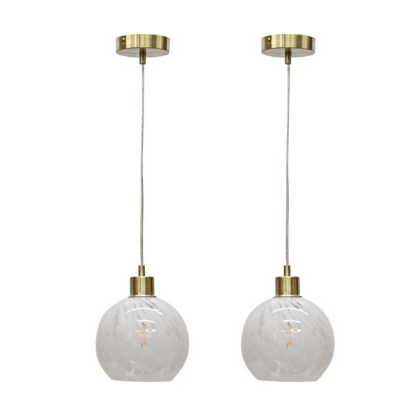 Set of 2 Confetti - Glass Globe with Satin Brass Pendant Fittings