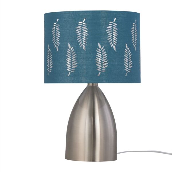 Valentina - Brushed Chrome Touch Lamp with Teal Fern Shade