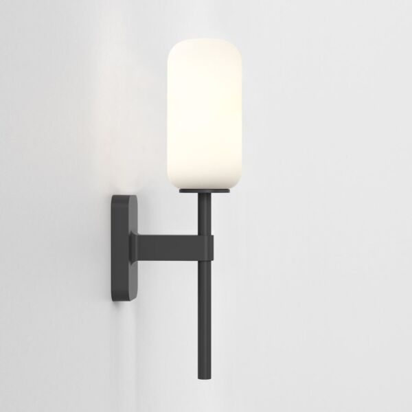 Astro Lighting - Tacoma Single 1429004 & 5036009 - IP44 Matt Black Wall Light with Opal Reed Glass Shade