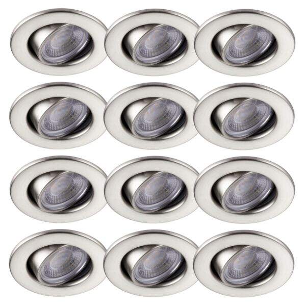 Set of 12 Satin Nickel Fire Rated 6W LED 4000K Tilt Recessed Downlight