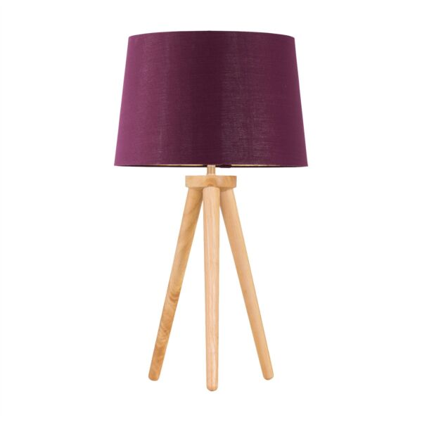 Voyage - Light Oak Table Lamp or Bedside Light with Burgundy Shade
