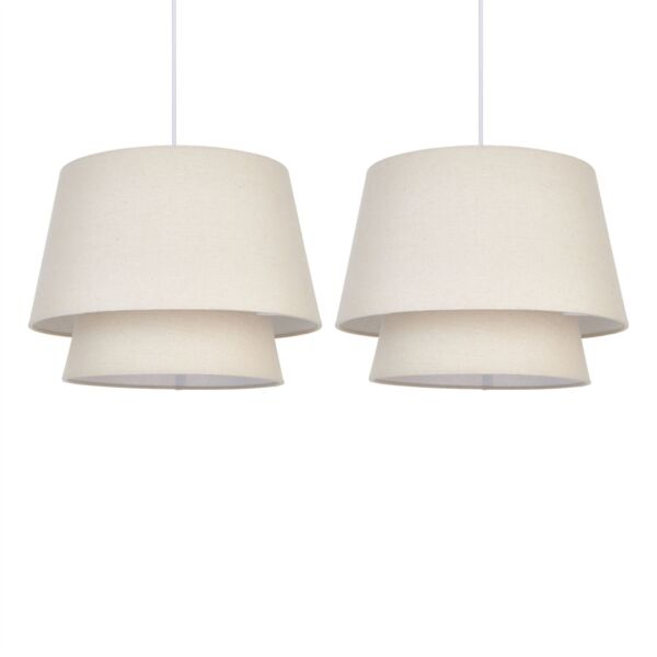 Set of 2 Ambra - Two Tier Natural Linen Fabric Easy Fit Pendant Shades