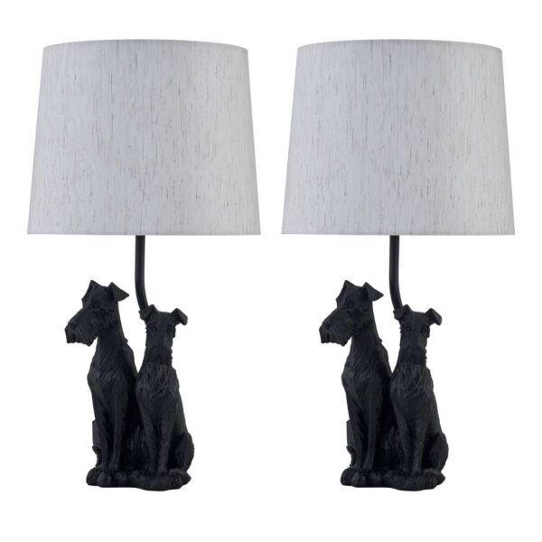 Set of 2 Friends - Two Dog Table Lamps With Oatmeal Linen Shade