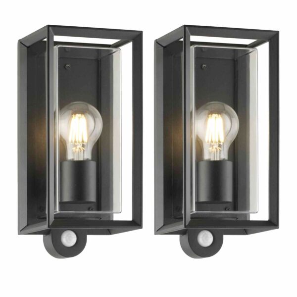 Set of 2 Brandon - Black Motion Sensor Outdoor Wall Lights