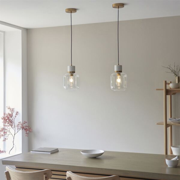 Endon Lighting - Travi - 120661 - Vintage Brass White Marble Clear Glass Ceiling Pendant Light