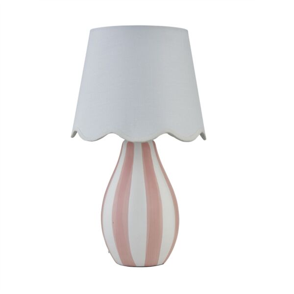 Connie - Pink and White Stripe Ceramic Table Lamp with Scalloped Shade