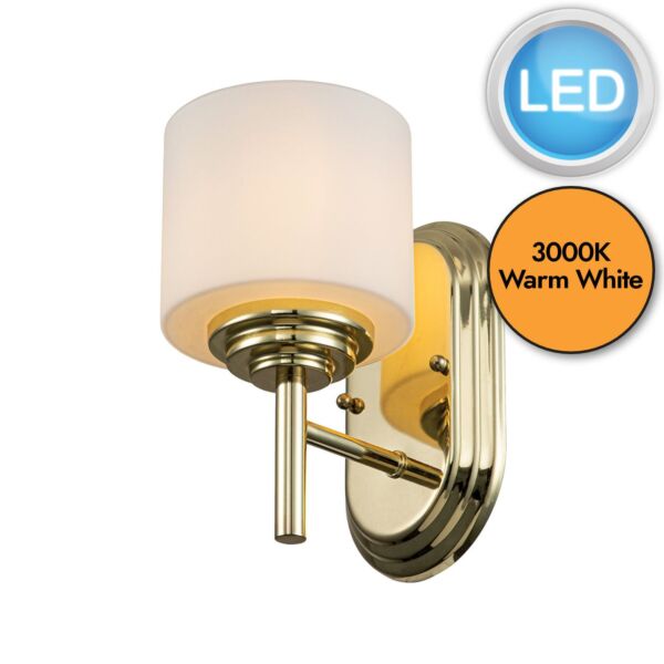 Feiss Lighting - Malibu - FE-MALIBU1-BATH-PB - LED Brass Opal Glass IP44 Bathroom Wall Light