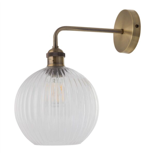 Isaac - Antique Brass Wall Light with Clear Ribbed Glass Shade
