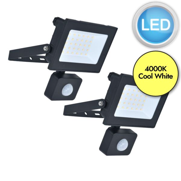 Set of 2 Halo - Black Clear Glass IP44 30389 Outdoor Sensor Floodlights