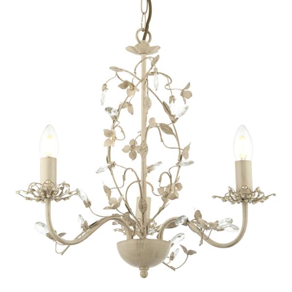 Endon Lighting - Lullaby - LULLABY-3CR - Cream Gold Clear Pearl 3 Light Chandelier