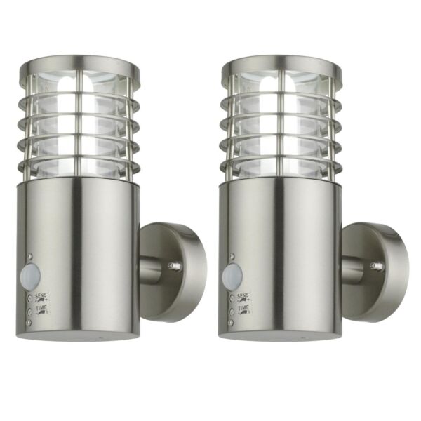 Set of 2 Bloom - Brushed Stainless Steel Outdoor Motion Sensor Lights