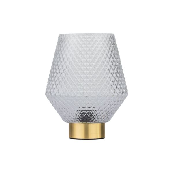 Porter - Battery Operated Satin Brass Lamp with Clear Textured Glass