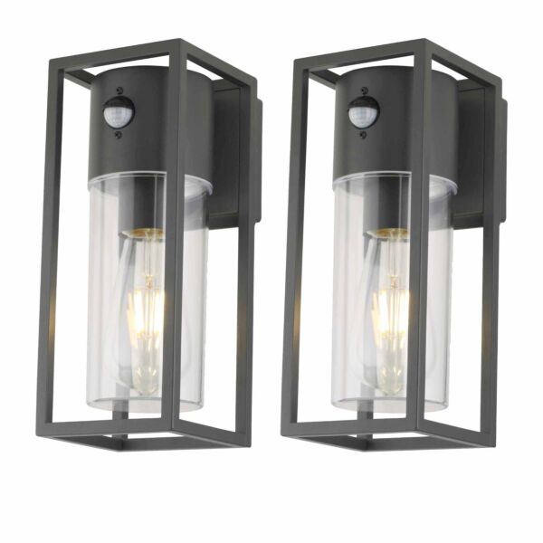Set of 2 Hale - Black Motion Sensor Outdoor Wall Lights