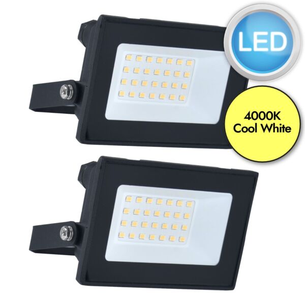Set of 2 Halo - Black Clear Glass IP65 30385 Outdoor Floodlights