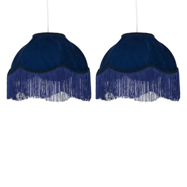 Set of 2 Fringe - Navy Blue Velvet Fringed Pendant or Lamp Shades