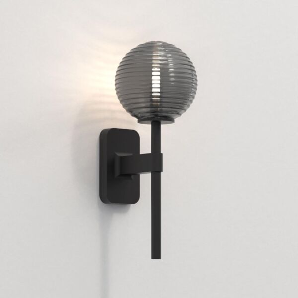 Astro Lighting - Tacoma Single 1429004 & 5036005 - IP44 Matt Black Wall Light with Smoked Ribbed Glass Shade