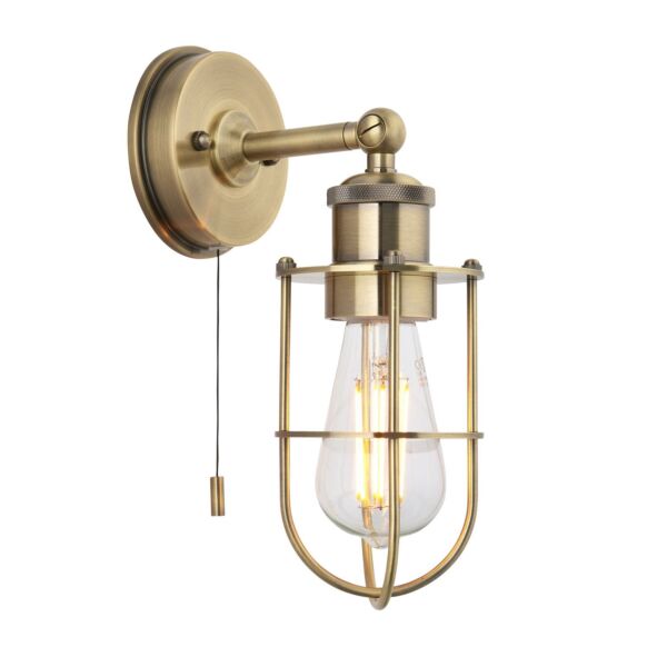 Ashley - Antique Brass IP44 Pull Cord Bathroom Wall Light