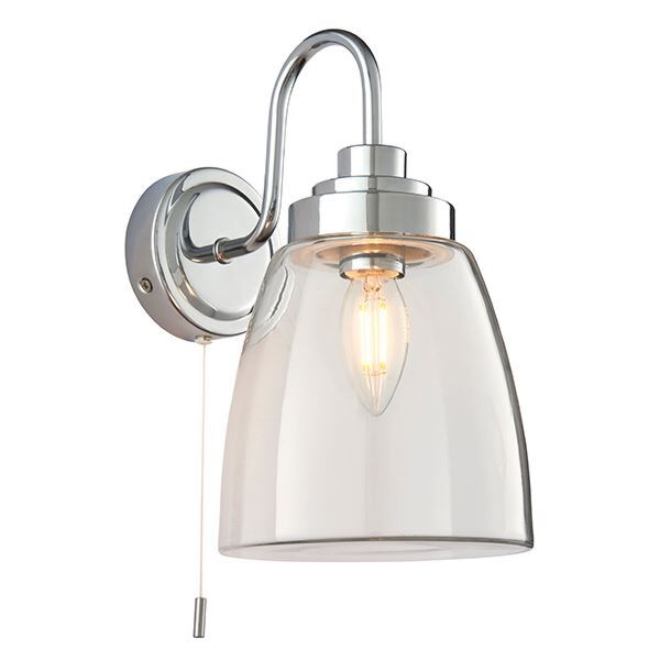 Endon Lighting - Ashbury - 77088 - Chrome Clear Glass IP44 Pull Cord Bathroom Wall Light