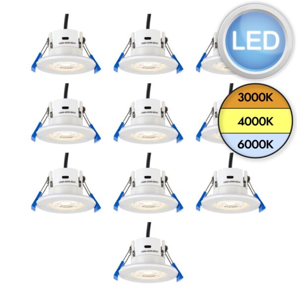 Saxby Lighting - Set of 10 ShieldECO 3CCT - 113639 - LED White Clear IP65 Bathroom Recessed Fire Rated Ceiling Downlights