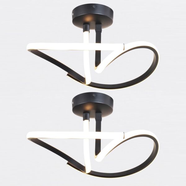 Set of 2 Matt Black LED Swirl Ceiling Lights
