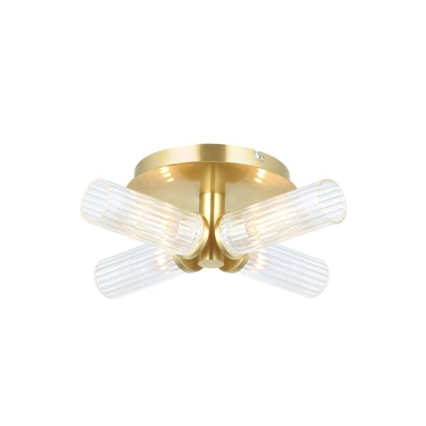 Endon Lighting - Talo - 96160 - Satin Brass Clear Ribbed Glass 4 Light IP44 Bathroom Ceiling Light