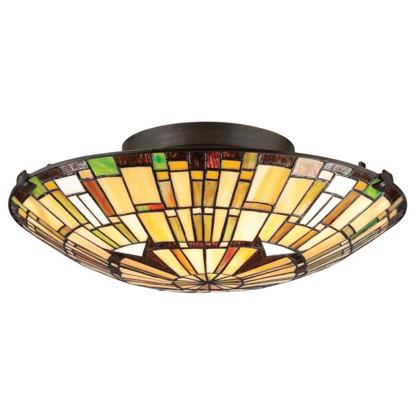 Quoizel Lighting - Reed - QZ-REED-F-VB - Valiant Bronze Tiffany Art Glass 2 Light Flush Ceiling Light