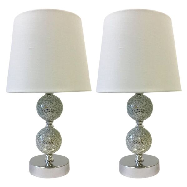 Set of 2 Mosaic Touch Lamps with White Shades