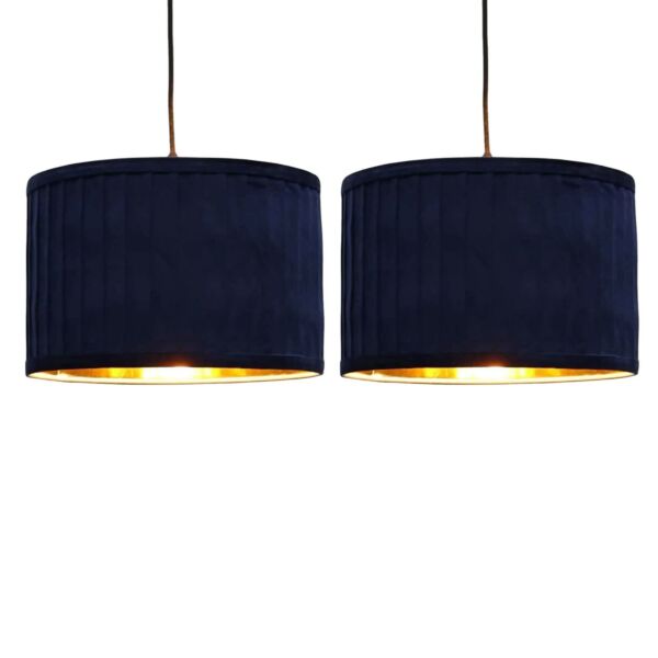 Set of 2 Sundance - Navy Blue Velvet Pleated 30cm Lamp Shades with Gold Inner