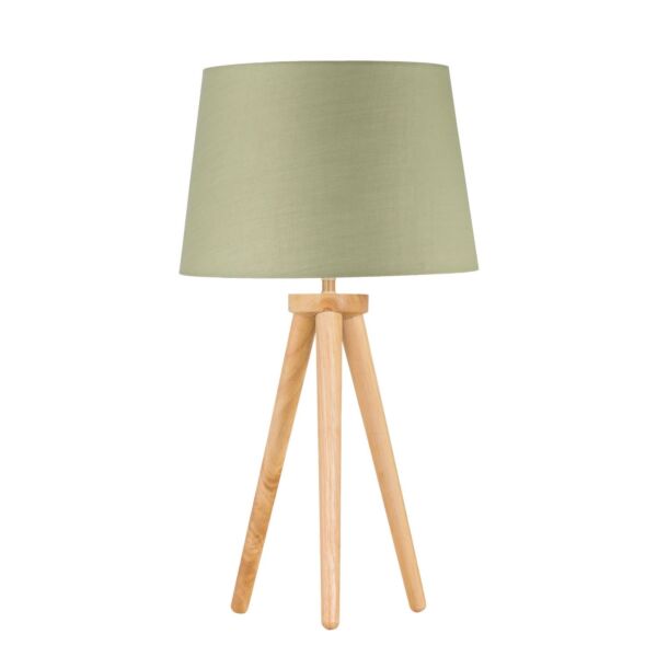 Voyage - Light Oak Table Lamp or Bedside Light with Sage Green Shade