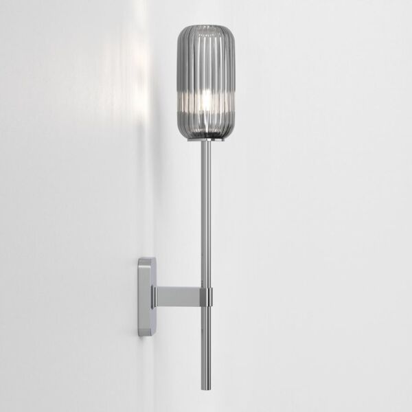 Astro Lighting - Tacoma Single Grande 1429003 & 5036010 - IP44 Polished Chrome Wall Light with Smoked Ribbed Reed Glass Shade