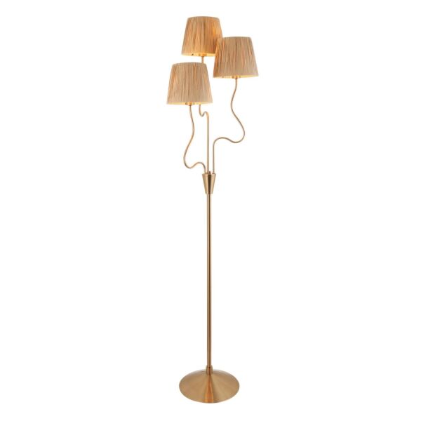 Endon Lighting - Wriggle - 114222 - Aged Brass Natural Raffia 3 Light Floor Lamp