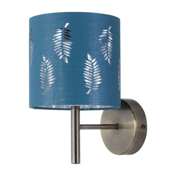 Brea - Antique Brass Wall Light with Teal Fern Shade