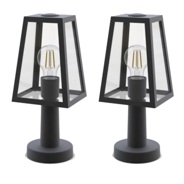 Set of 2 Fia - Black Clear Glass IP44 Outdoor Post Lights