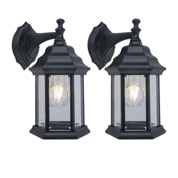 Set of 2 Dorset - Black Clear Glass IP44 Outdoor Wall Lights