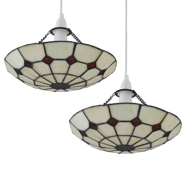 Set of 2 Torbay - Tiffany Cream Uplight Easy Fit Pendant Shades