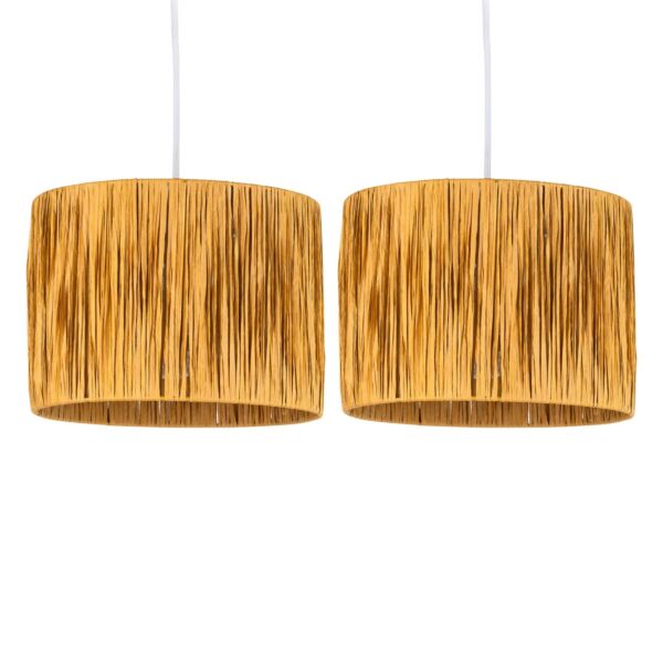 Set of 2 Raffia - Natural 23cm Straw Pendant or Lamp Shades