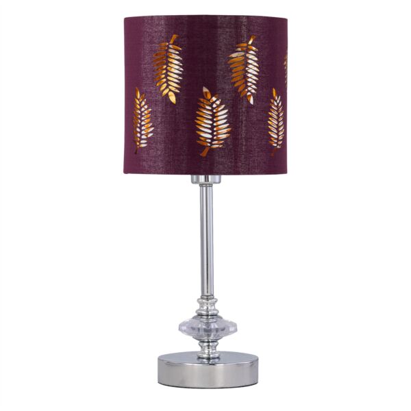 Chrome Jewelled Table Lamp with Burgundy Fern Shade