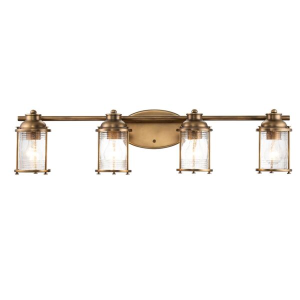 Quintiesse - Ashland Bay - QN-ASHLANDBAY4-NBR-BATH - Natural Brass Clear Seeded Glass 4 Light IP44 Bathroom Wall Light