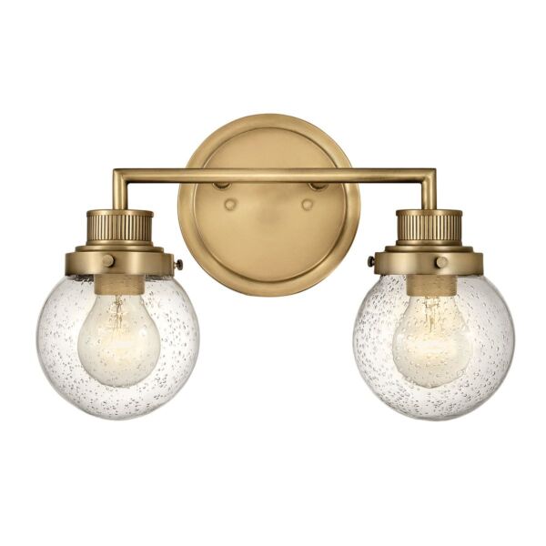 Quintiesse - Poppy - QN-POPPY2-HB-BATH - Heritage Brass Clear Seeded Glass 2 Light IP44 Bathroom Wall Light