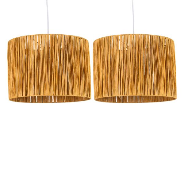 Set of 2 Raffia - Natural 33cm Straw Pendant or Lamp Shades
