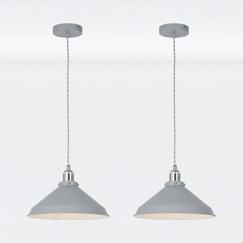 Set Of 2 Maxwell - Flint Grey Chrome Ceiling Pendant Lights