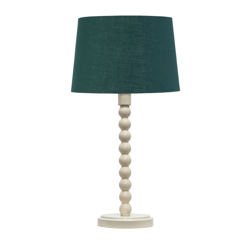 Bobbin Ivory Lamp with Dark Green & Gold Shade